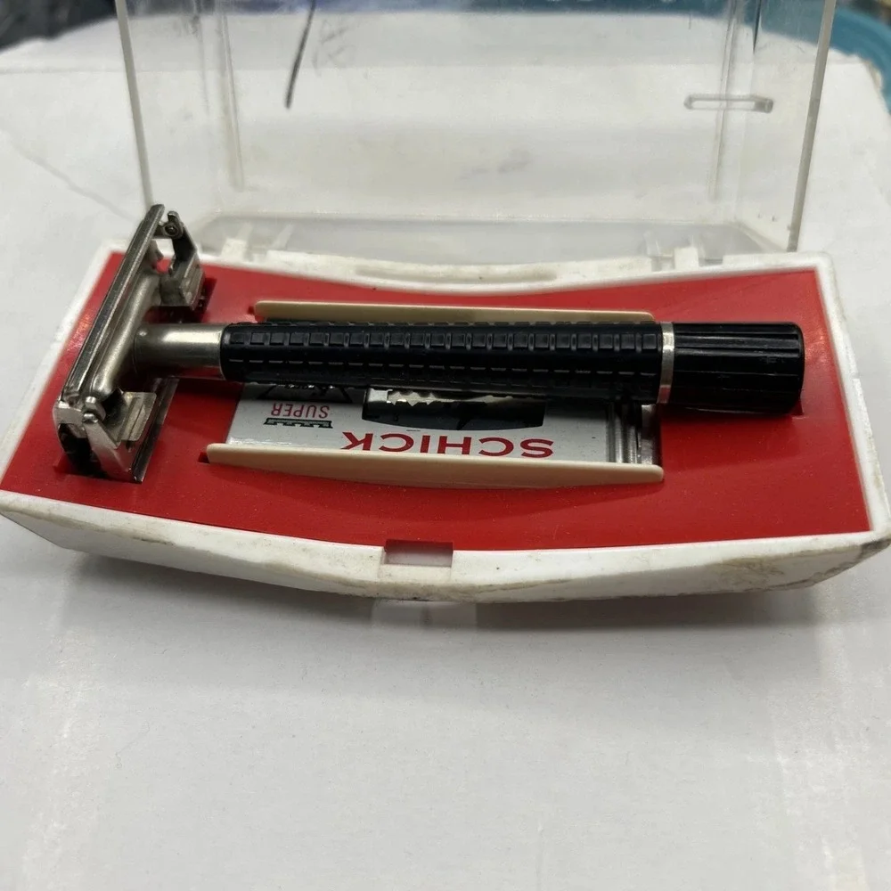 Vintage 1960's Schick Krona Safety Razor, DE, Super Speed, Black Flared Handle